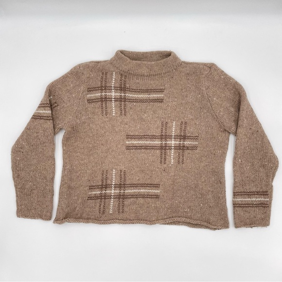 Vintage Sweaters - Vintage Sweater Lambswool Tan Minimalist Graphic Design Light Brown Large‎ Women